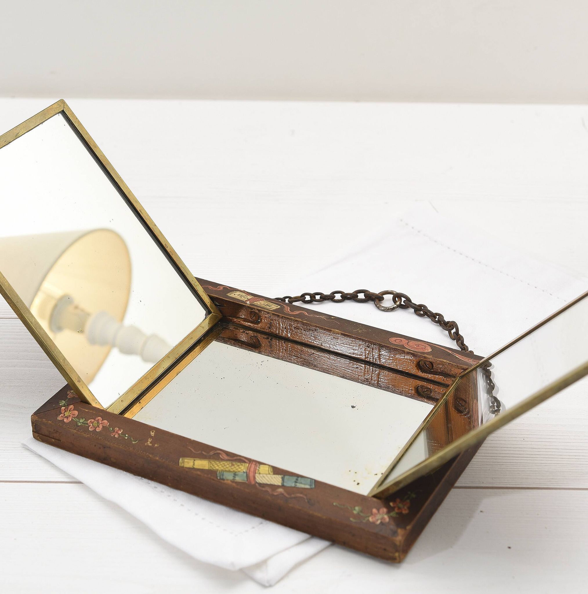 Antique Triptych Wall Mirror – Vintage 1940s Folding Dressing Table Mirror