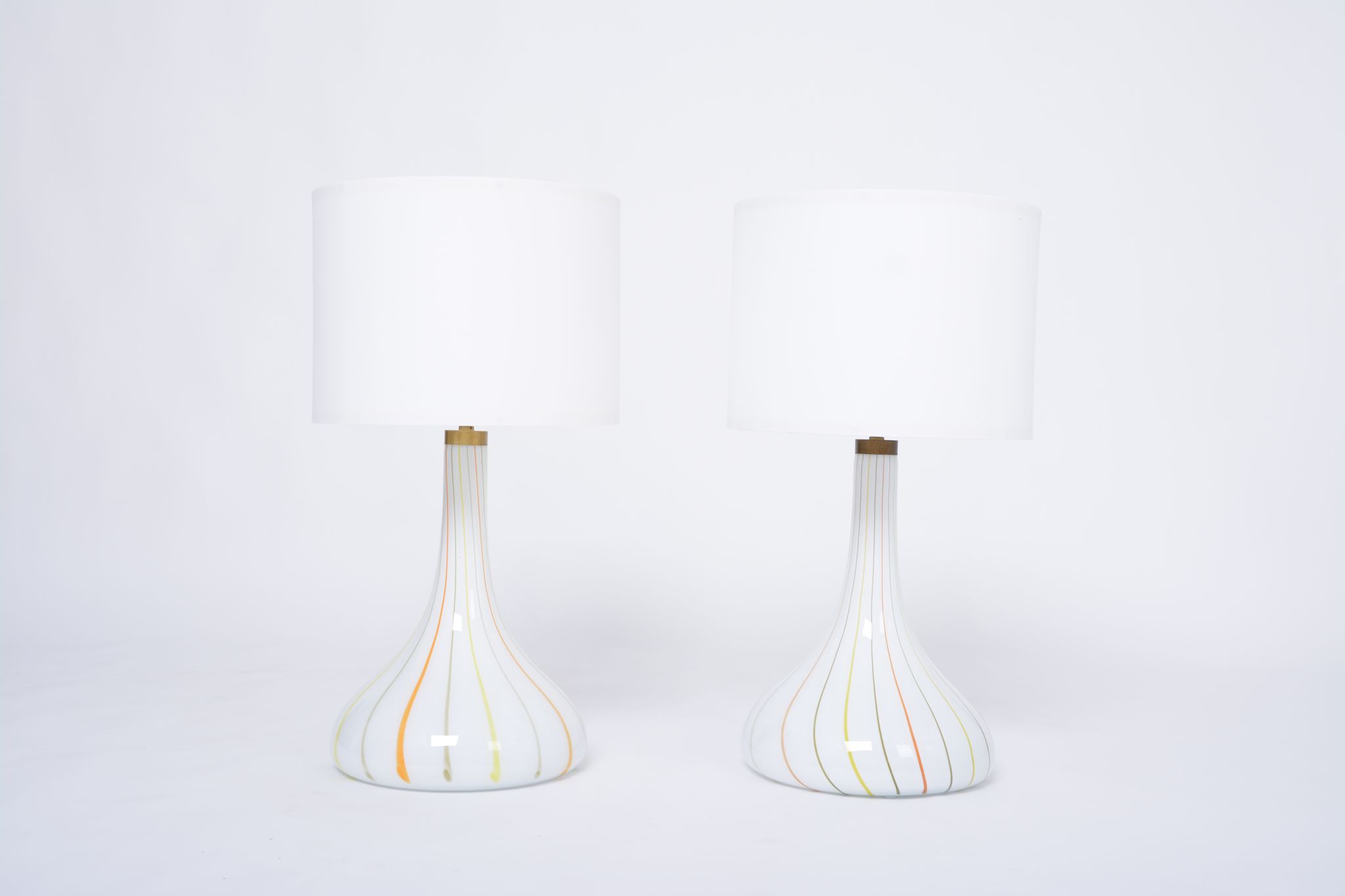 Pair of 1970s tall White Glass Table Lamps model "Candy" by Holmegaard