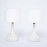 Pair of 1970s tall White Glass Table Lamps model "Candy" by Holmegaard