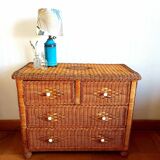 Vintage rattan chest of drawers 1970