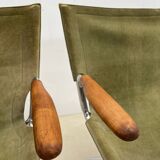 Set of 4 mid century modern green canvas folding armchairs