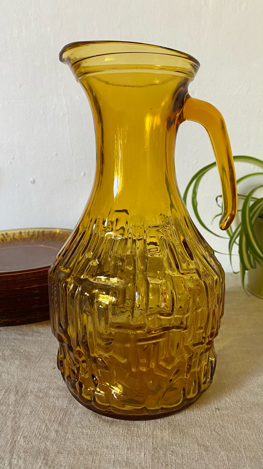 Amber glass pitcher 70s