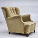 Fauteuil danois des années 1960, velours vert, bois de chêne.