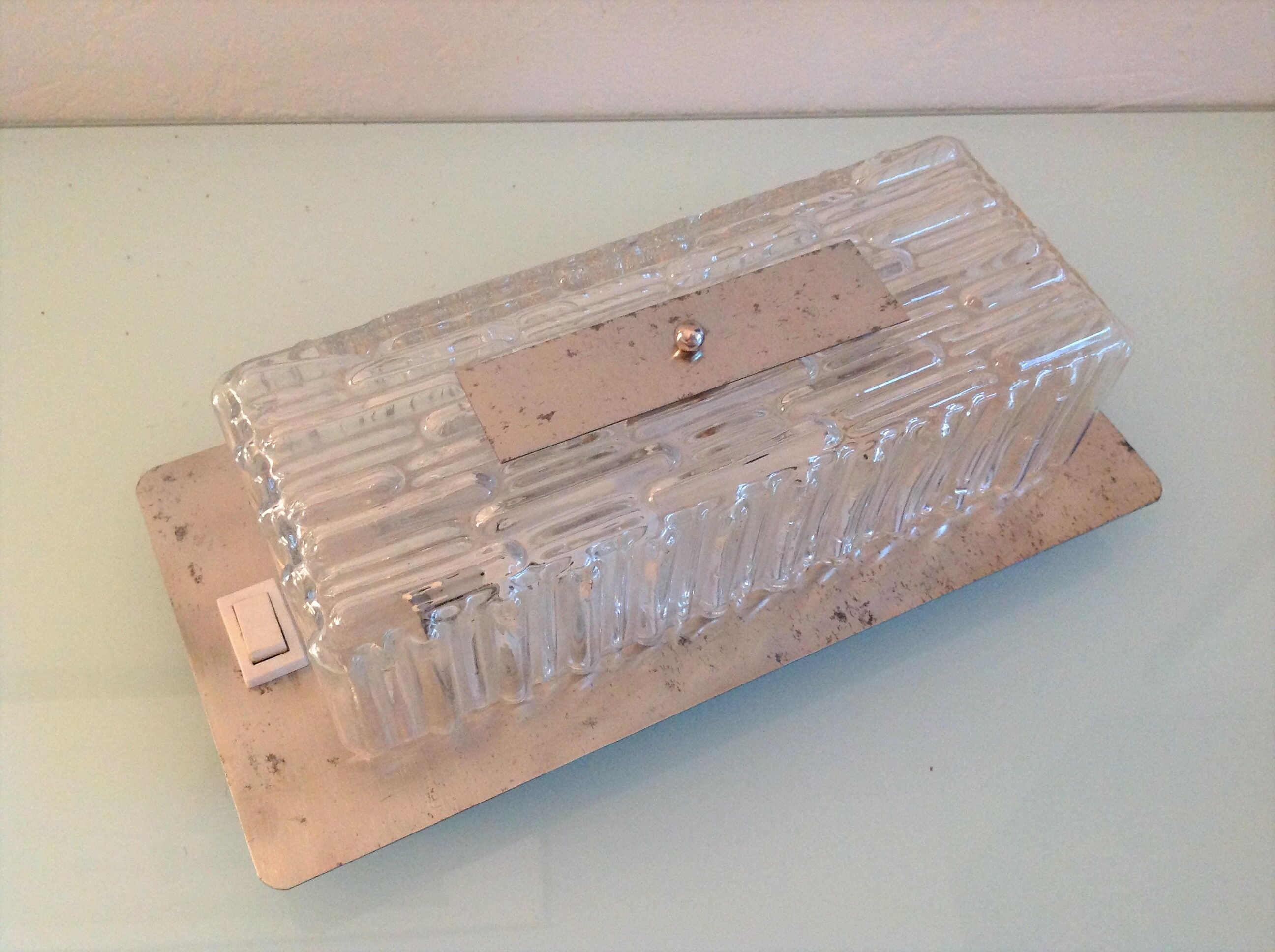 Rectangular wall lamp in brushed glass and metal / vintage 60s-70s