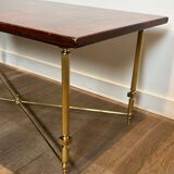 Neoclassical style brass coffee table with lacquered top depicting chinoiserie scenes, attributed to Maison Jansen