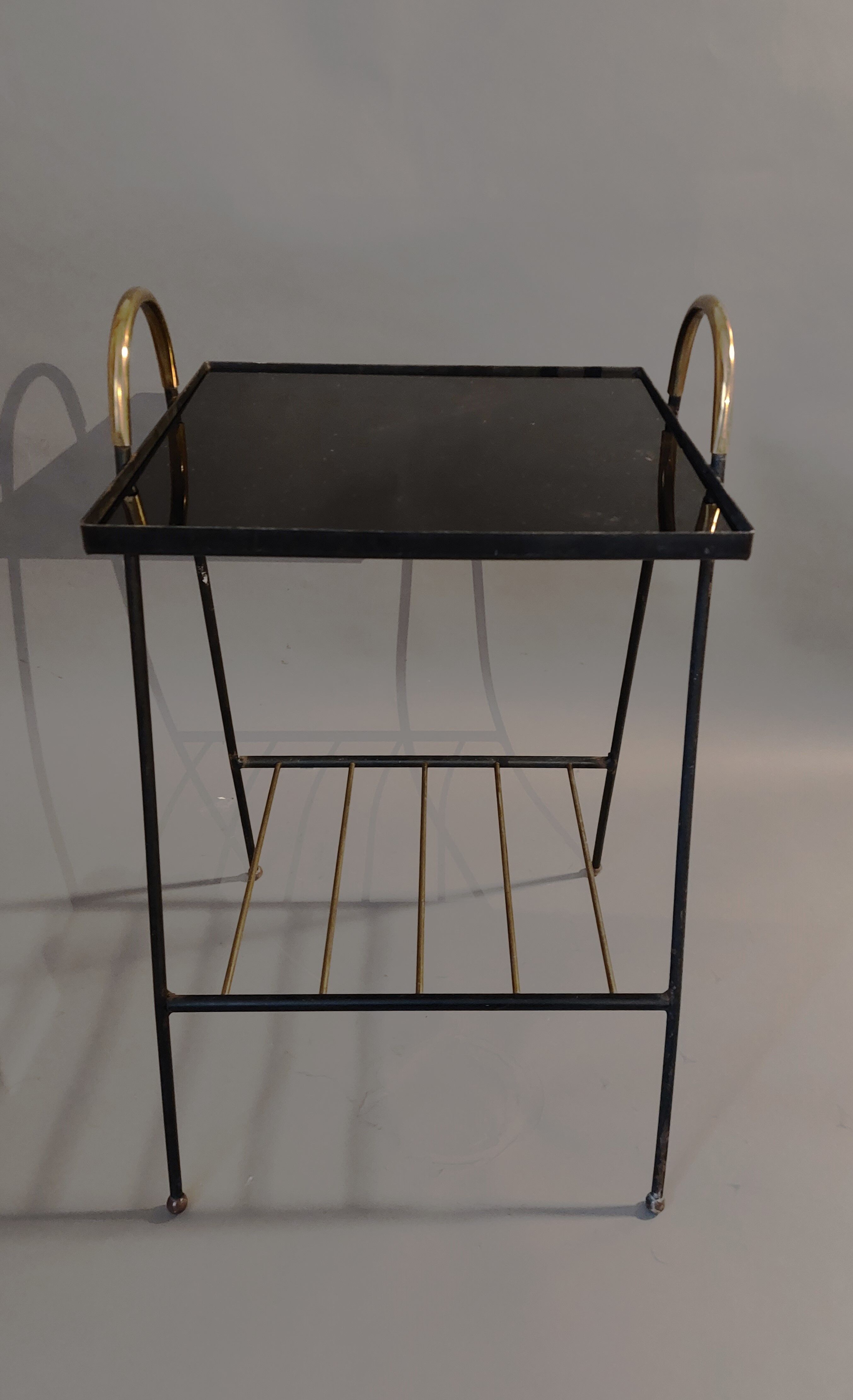 Bedside table black metal and gilded brass 1960.