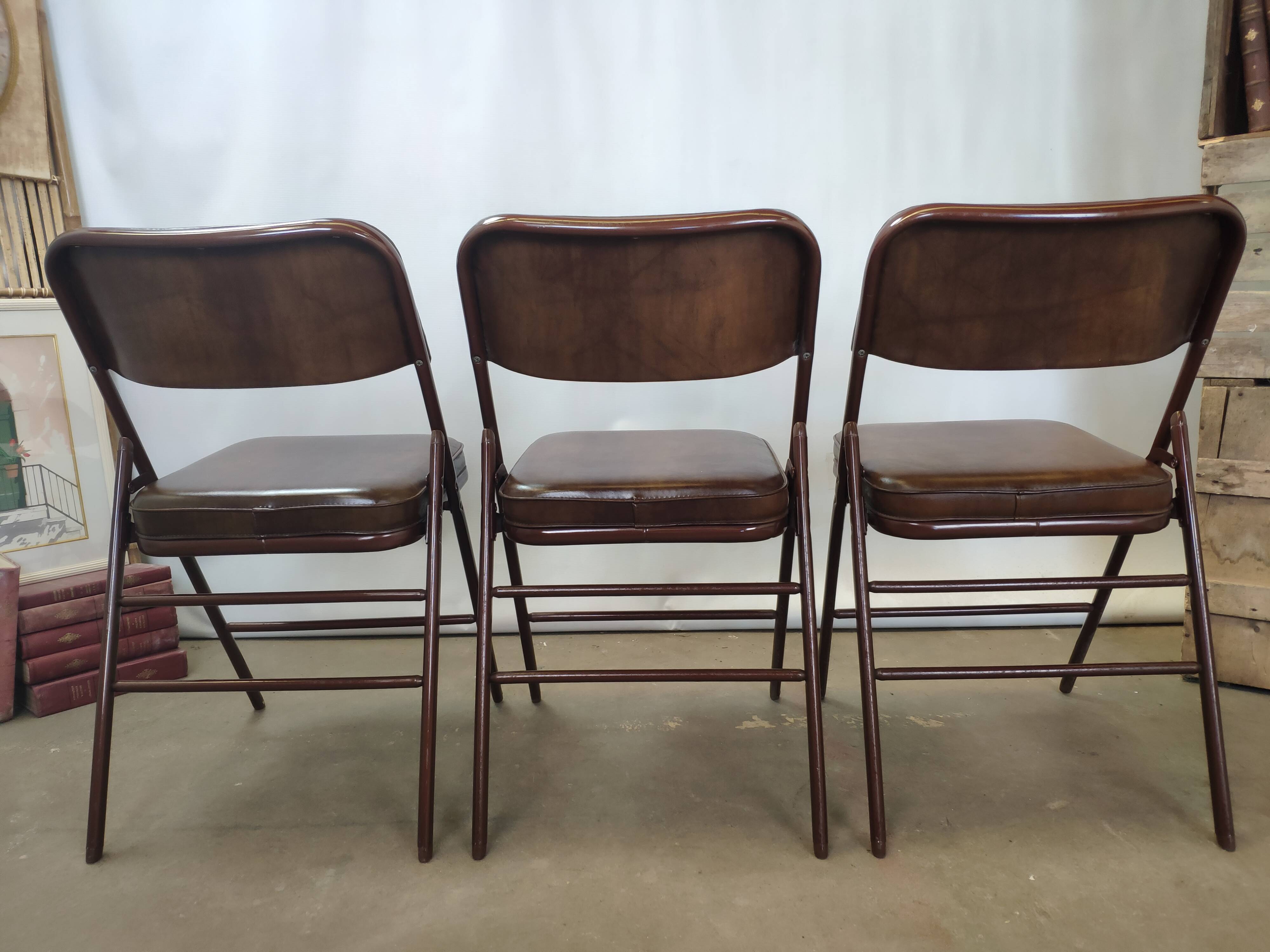 Rare suite de 3 chaises Samsonite 1977 assise marron