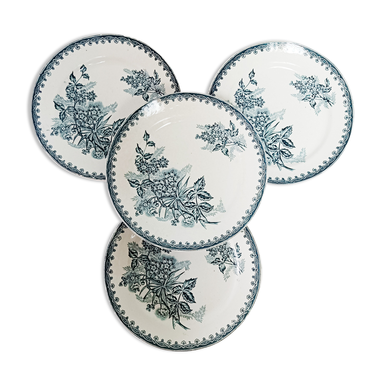 Set of 4 flat plates, iron earth, Société Amandinoise, Margot