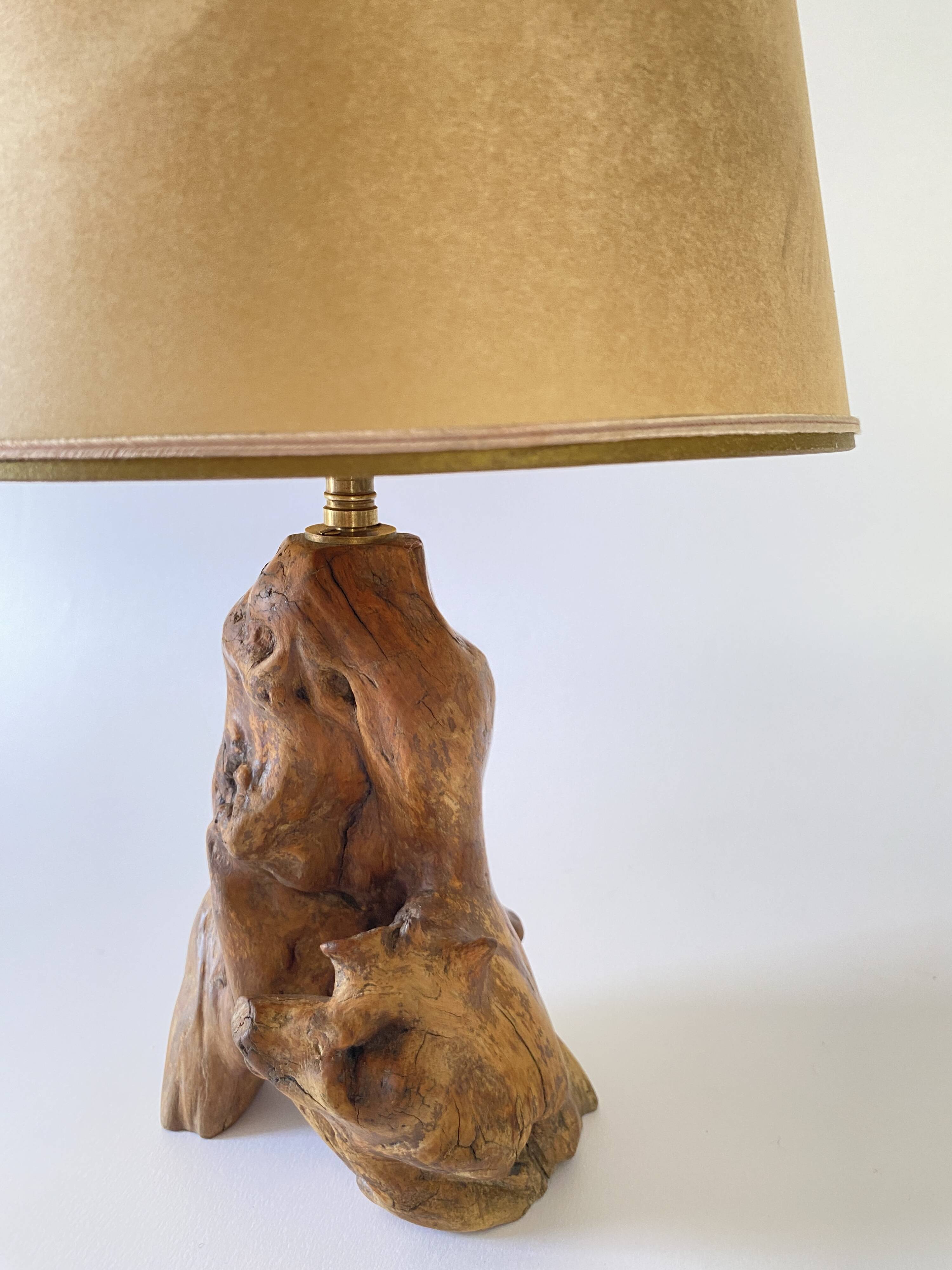1950s wooden lamp, recent 2M fabric cable, tracing lampshade