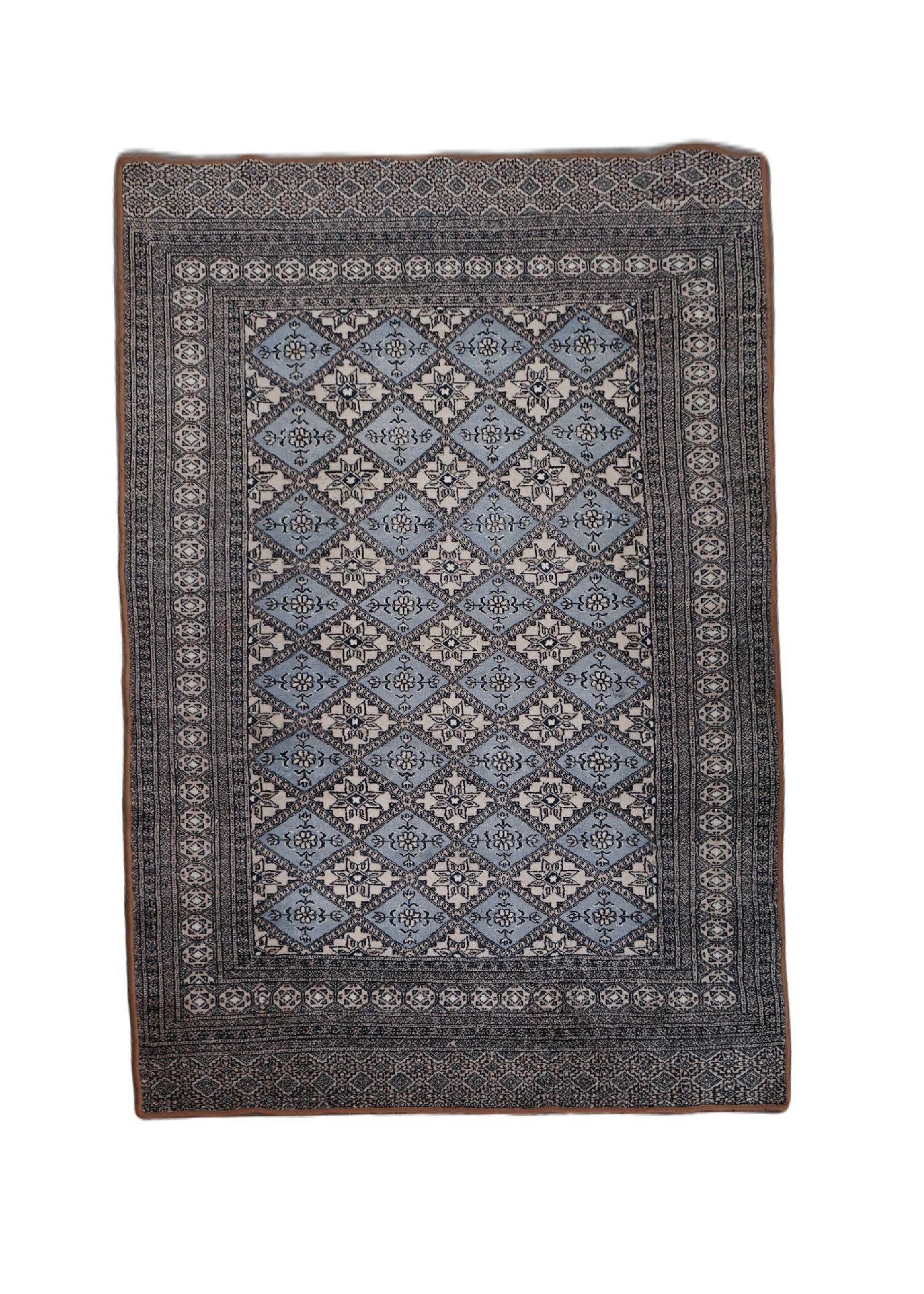 Light blue vintage oriental rug 215×137 cm
