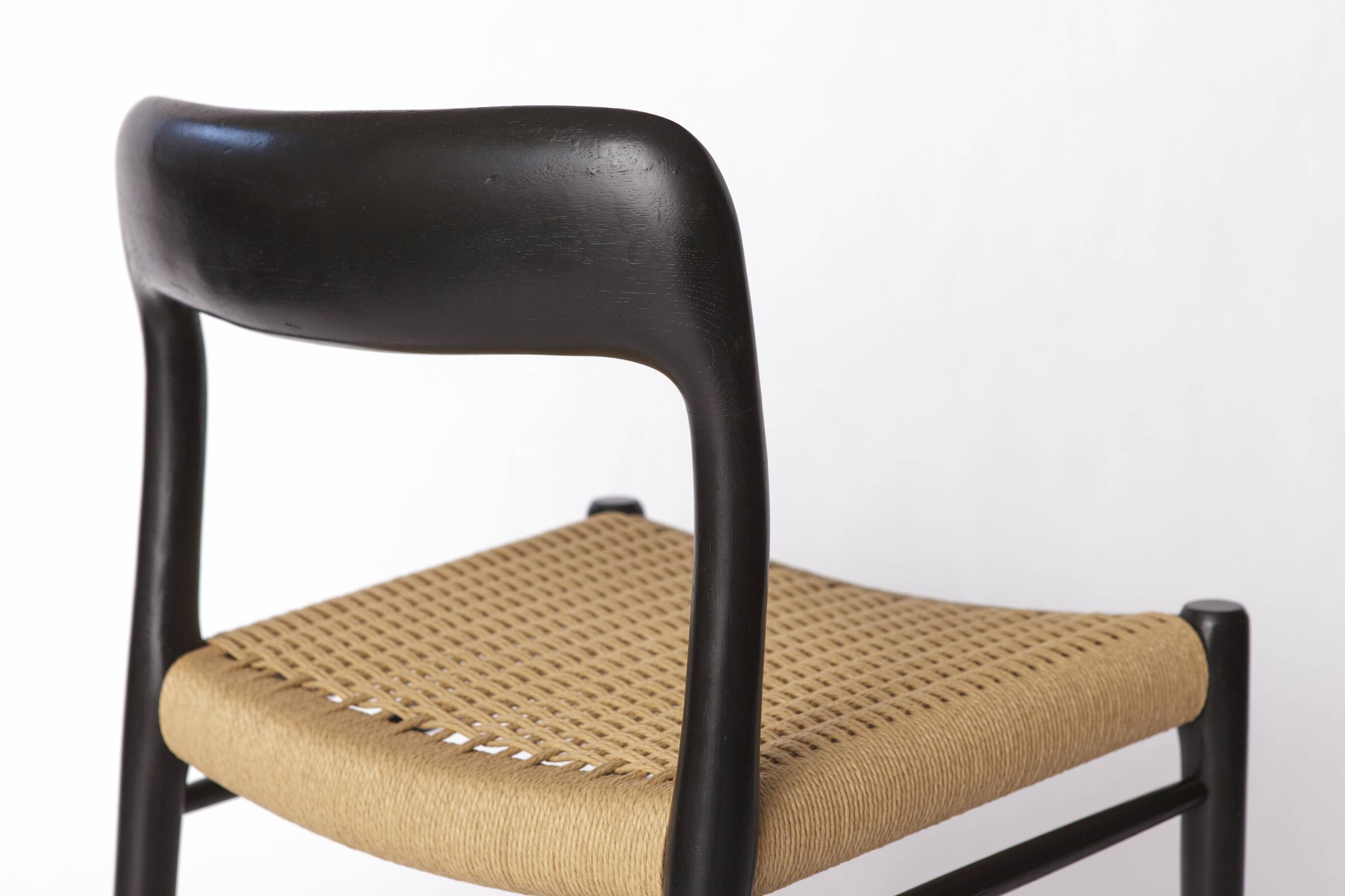 Niels Møller Model 75 Chair in Black Oak with Danish Cord, 1960s Vintage