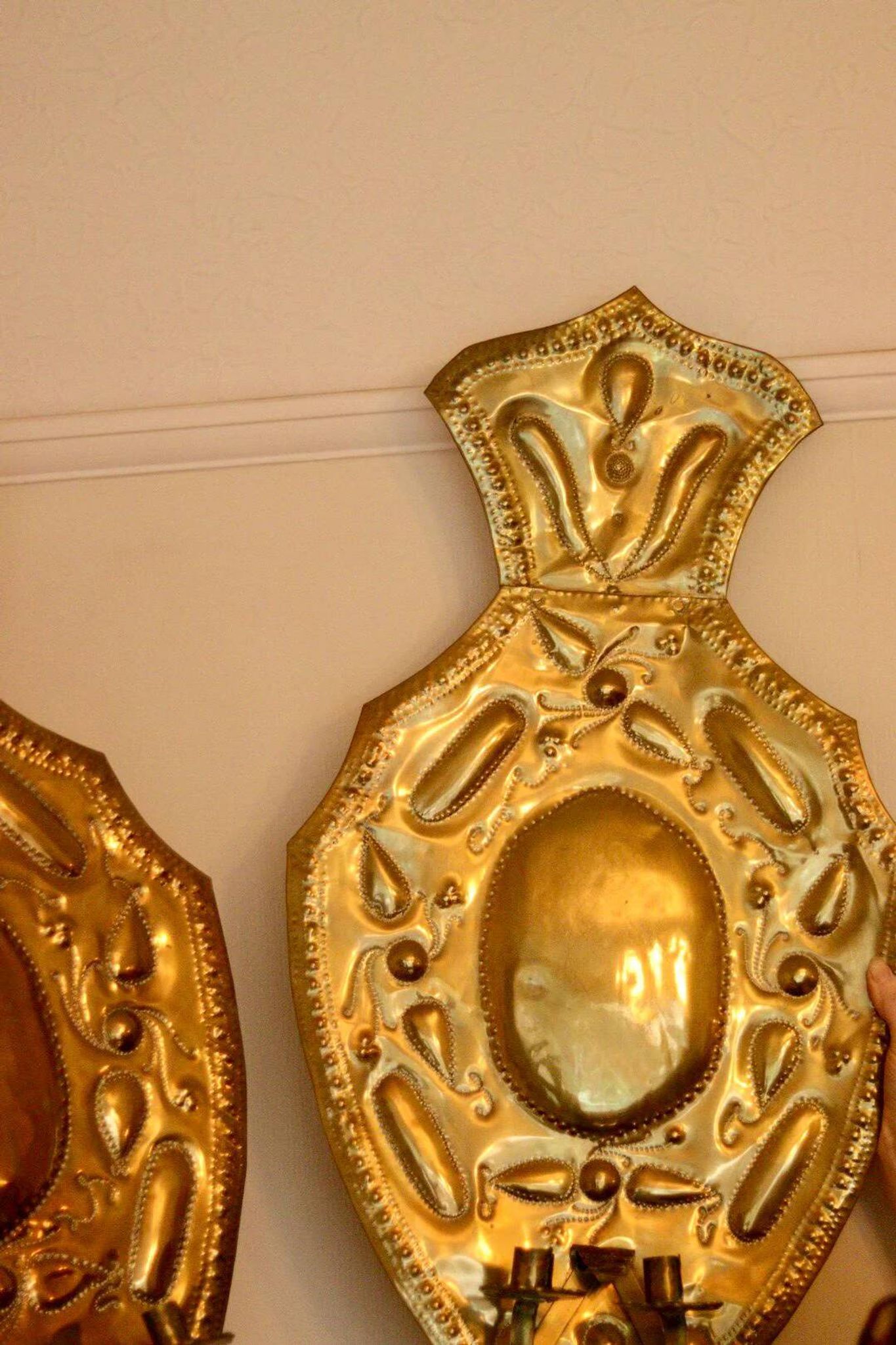 Appliques murales suédoises extra-larges en laiton de style baroque, datant du milieu du XXe siècle