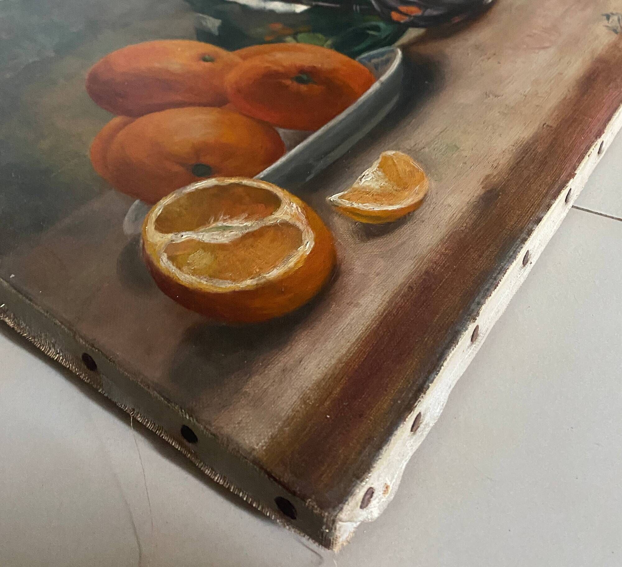 HST painting "Still life with oranges and armagnac" signed H. Lucotte 1913