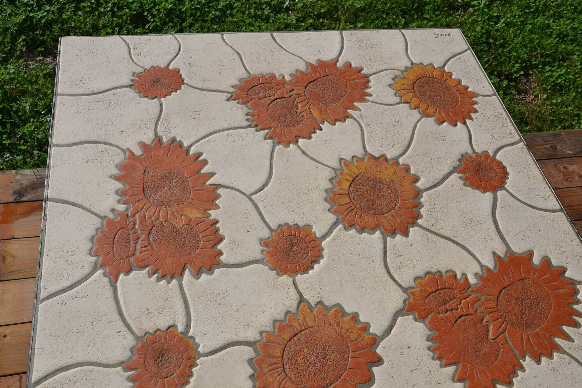 Ceramic coffee table Vallauris "Sunflower" signed Barrois