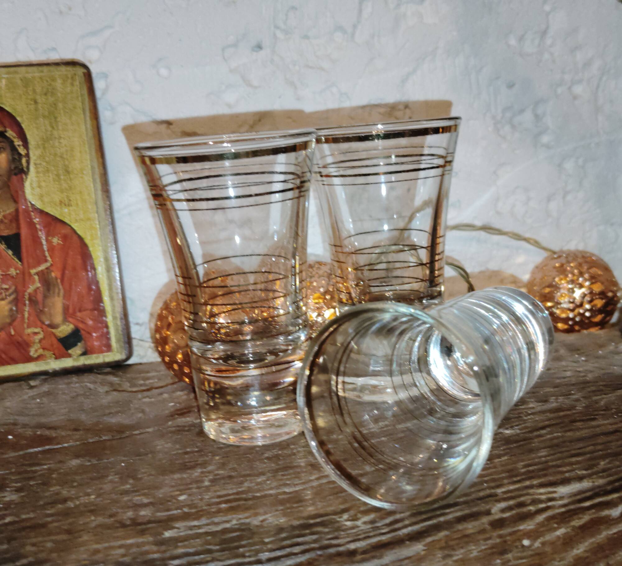 Set of 3 Art Deco Fired Wine Glasses - 1940 Certified - Gold Filled - French