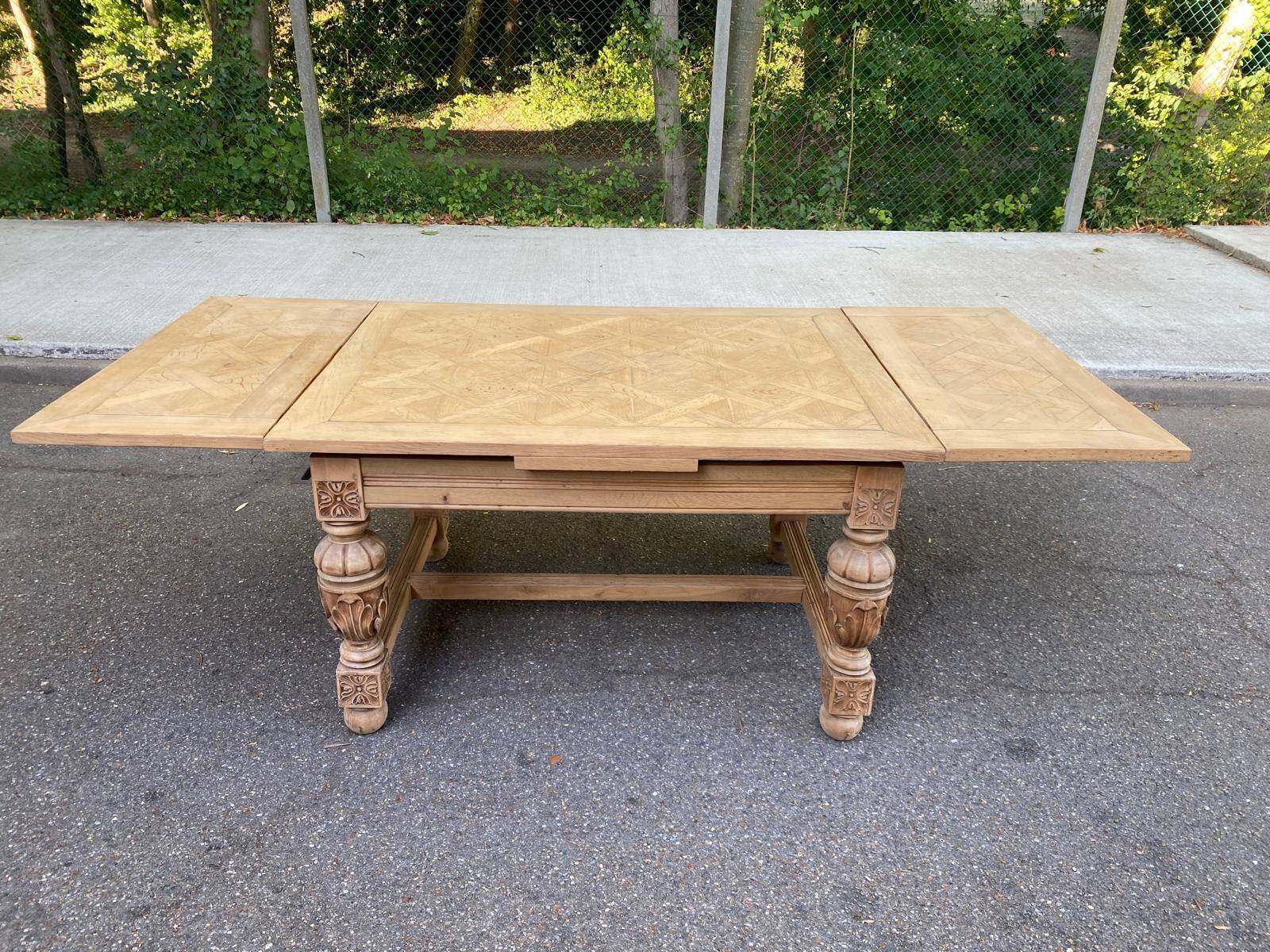 Art Deco monastery dining table, extendable, stripped in solid oak 230.