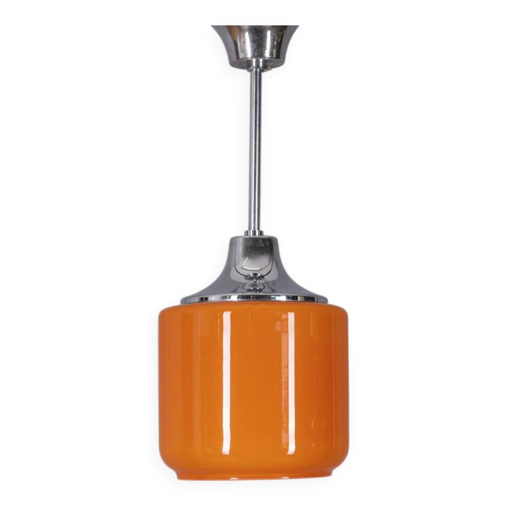 Vintage 1970s chandelier in metal and orange glass, italian design