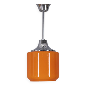 Vintage 1970s chandelier in metal and orange glass, italian design