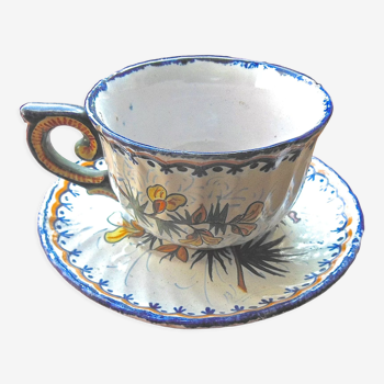 Tasse & sous tasse ancienne - godronnée - henriot - quimper