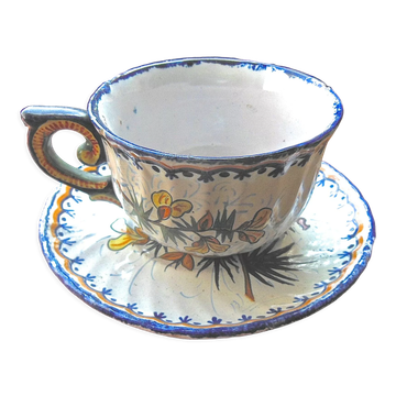 Tasse & sous tasse ancienne - godronnée - henriot - quimper