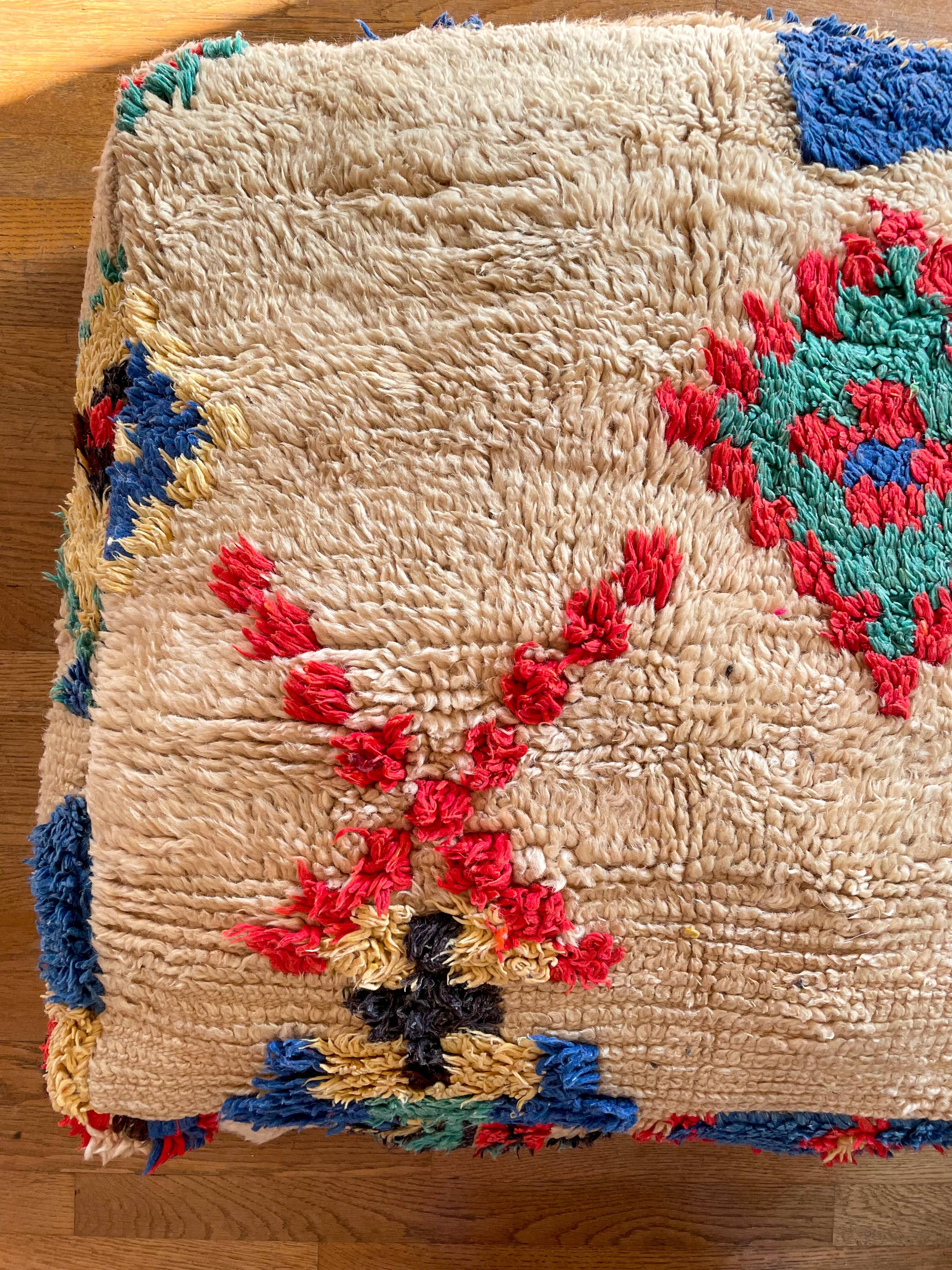 Large Bohemian Moroccan Berber Ottoman Colorful Beige Multicolored