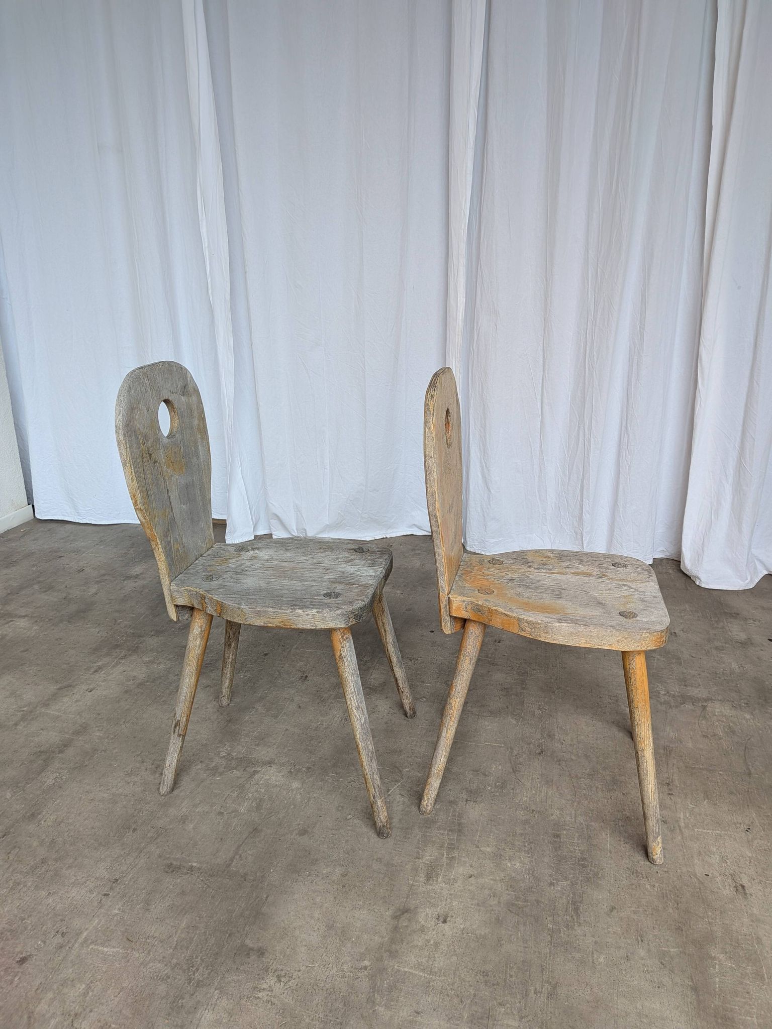 Set of 2 Rustic Primitive Wooden Chairs / Weathered Farmhouse Dining Chairs