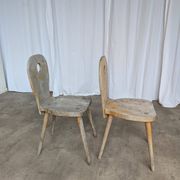 Set of 2 Rustic Primitive Wooden Chairs / Weathered Farmhouse Dining Chairs