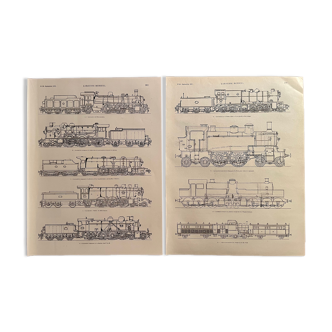 Set of 2 lithographs on the 1911 locomotive