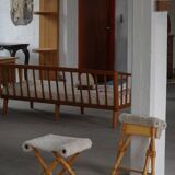 Pair of Danish mid-century folding stools with sheepskin upholstery, 1960.