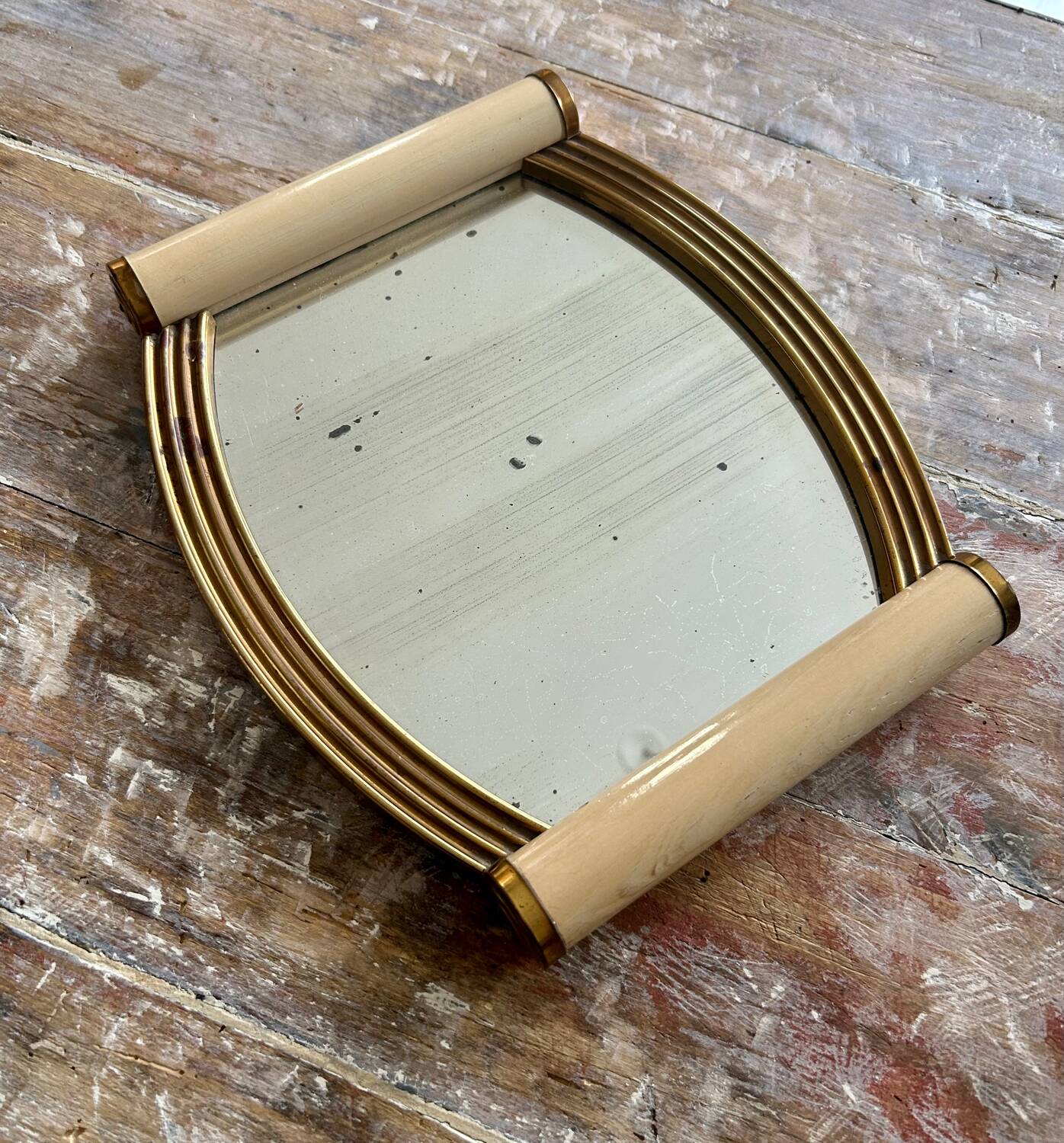 Plateau miroir art deco , bois doré