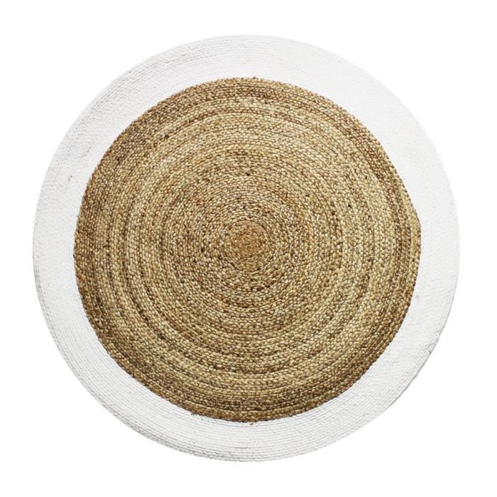 Round carpet in white beige jute 90 cm