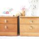Pair of mid-century brown teak bedside tables, set of 2, 2 drawers.