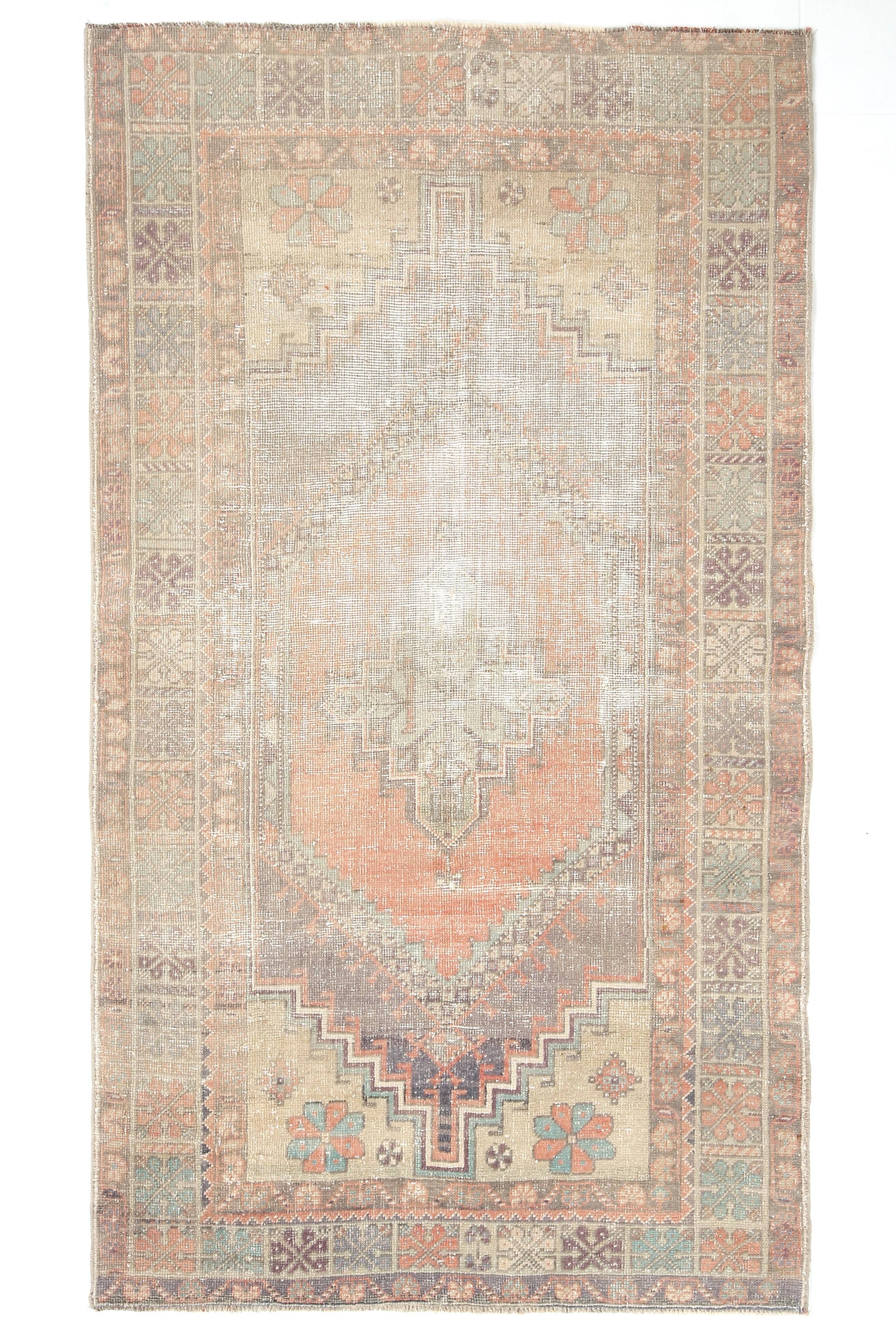 4x6 Rug For Kitchen Handmade Wool Vintage Rug, 112x196Cm SK 3865