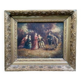 Monticelli adolphe, tableau ancien, scène galante, élégantes au parc, peinture 19ème siècle