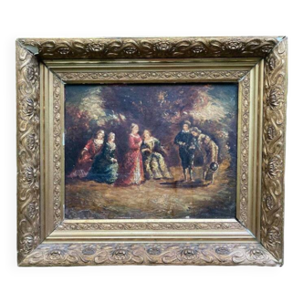 Monticelli Adolphe, old painting, gallant scene, elegant women in the park, 19th century painting