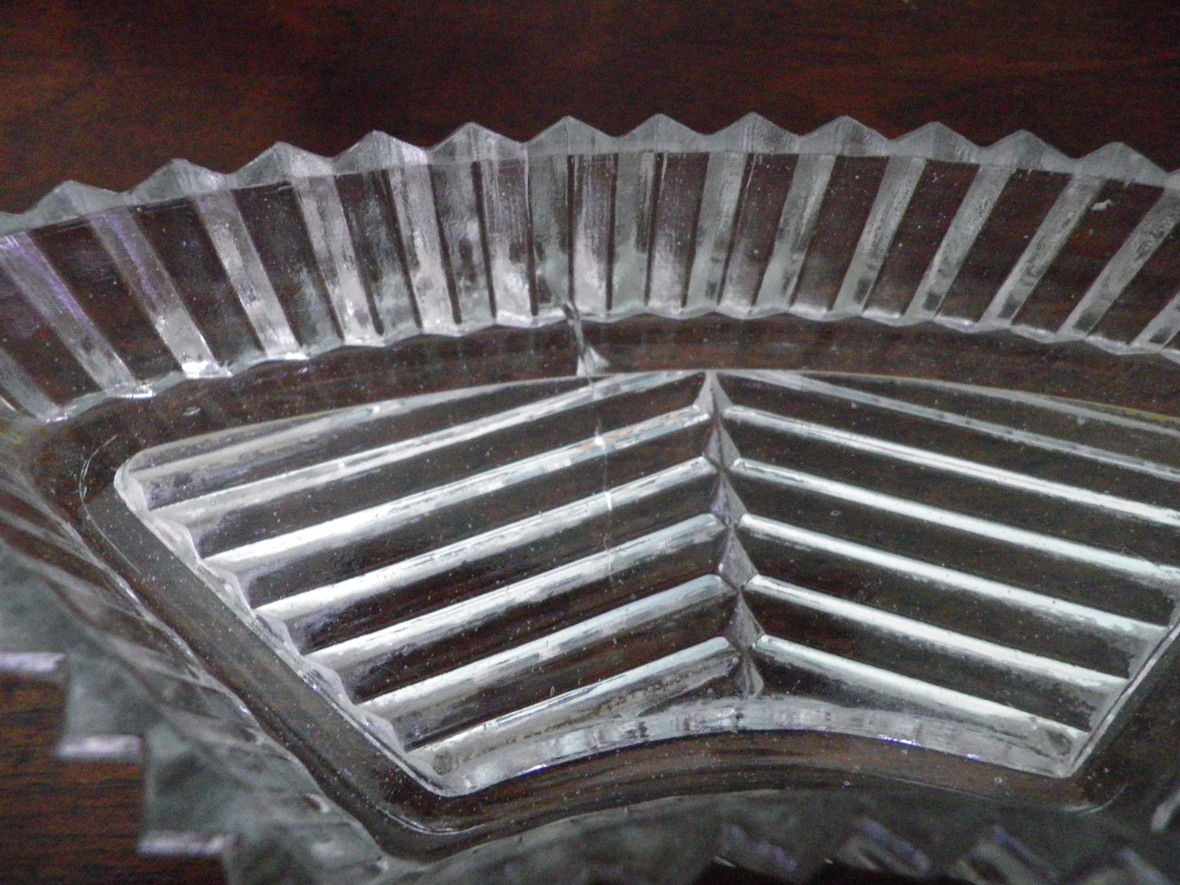 5-compartment thick glass servant - Silver metal with punch - Wooden handles - 1950/60