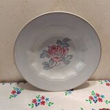 Set of 4 HBCM Creil et Montereau Pastel blue soup plates with pink pattern