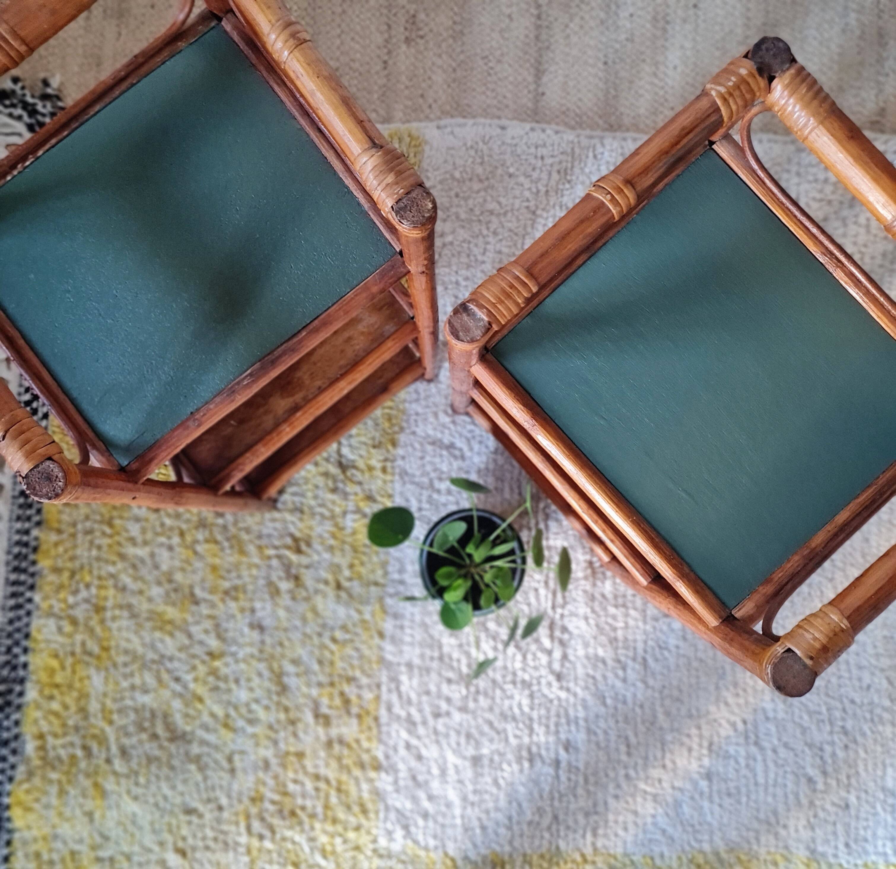 Pair of rattan shelves - antique bedside tables
