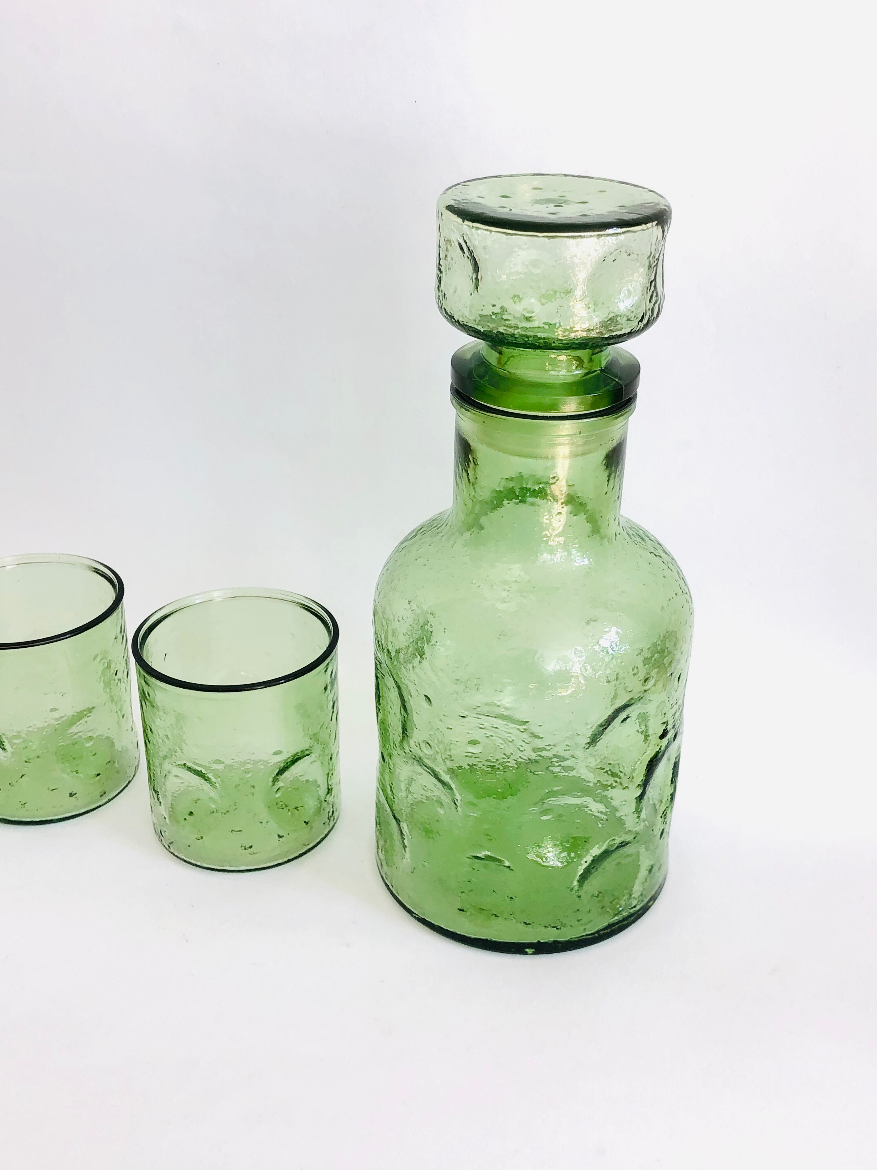 Vintage glass decanter and 3 glasses