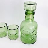 Vintage glass decanter and 3 glasses