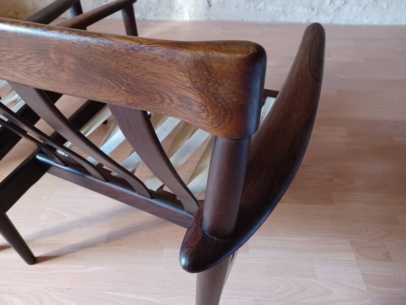 Pair of Danish Grete Jalk armchairs model Poul Jeppesen 56 in rosewood Denmark.