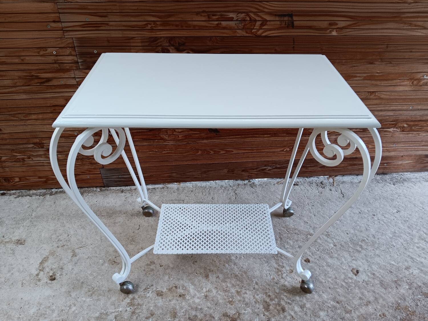 Vintage white wooden serving trolley