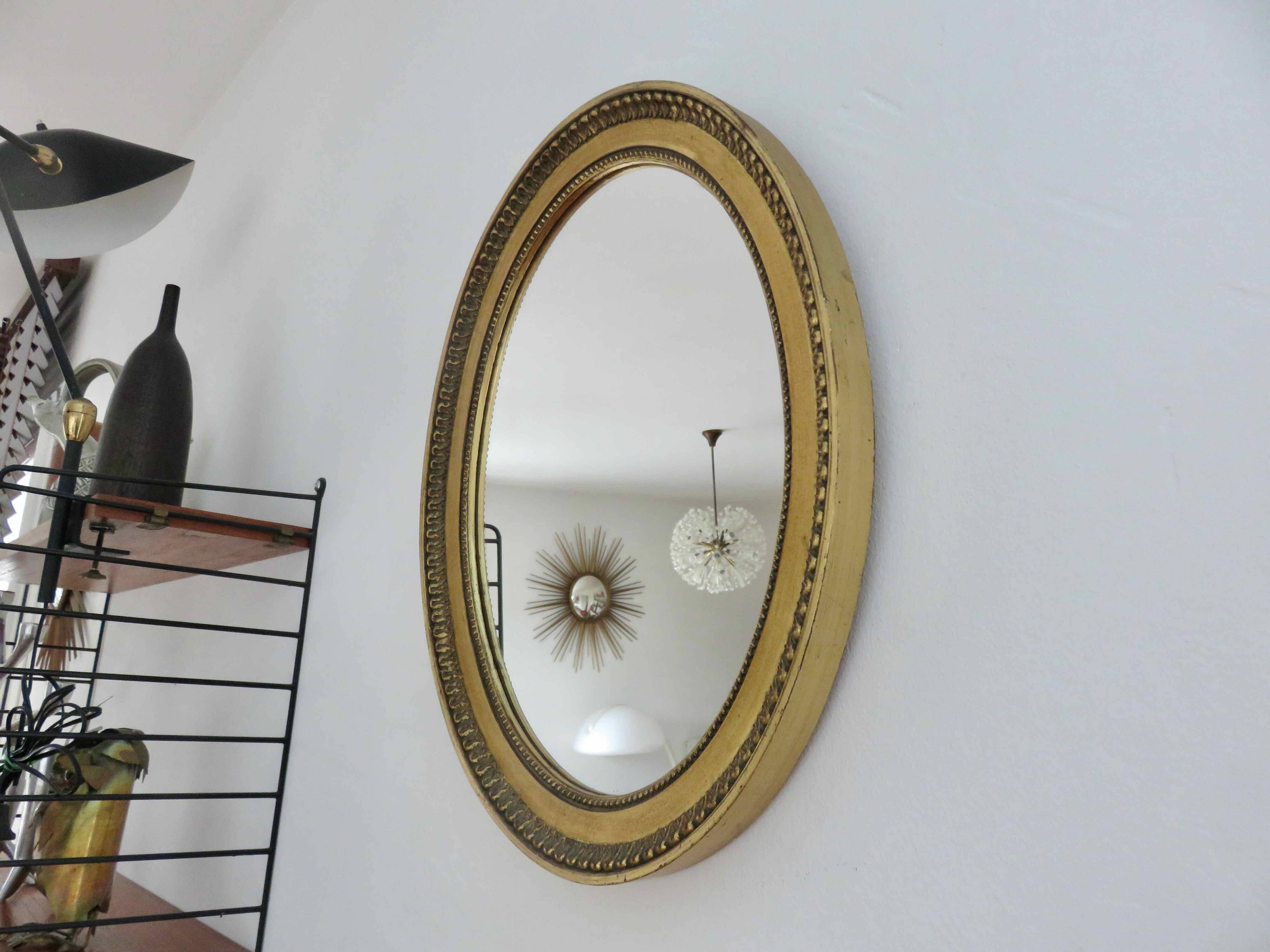 Louis Philippe oval gold wall mirror, 1950s