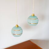 pair of blue and gold granite ball pendants 1950