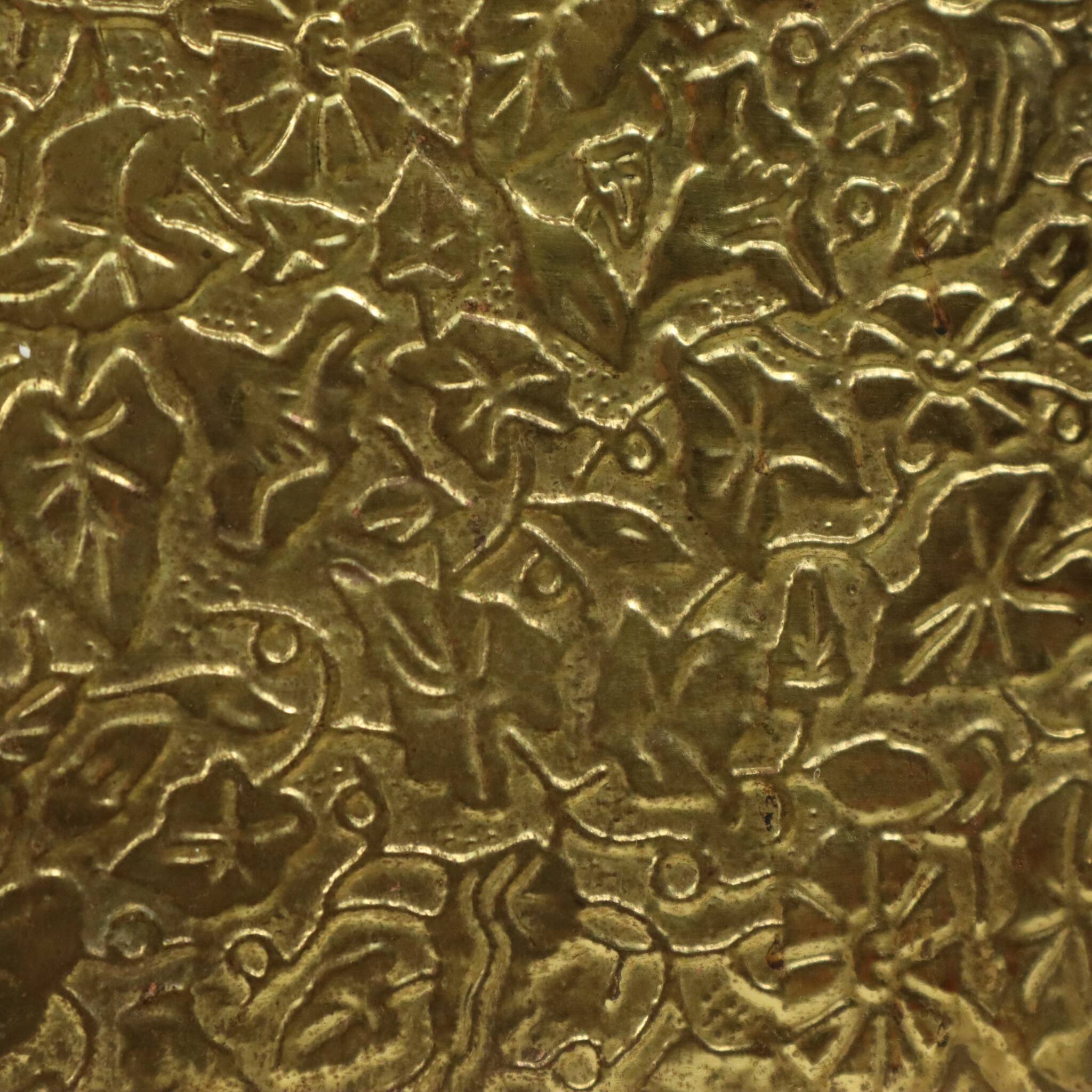 Large Repoussé Chest Coal Fireplace Brass Wood Early 20th Century