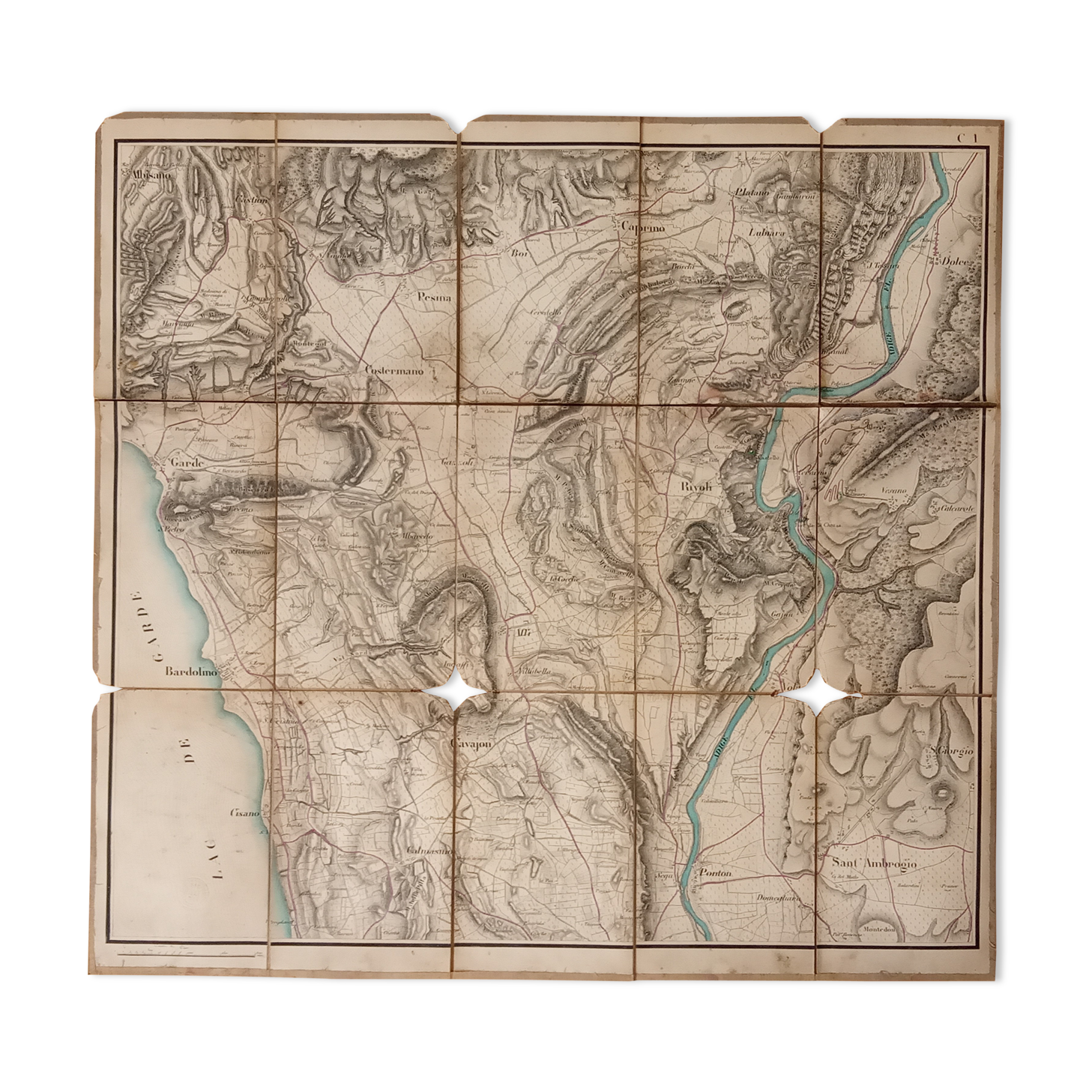 Ancient Italian map, Rivoli, Lake Garda late 19th