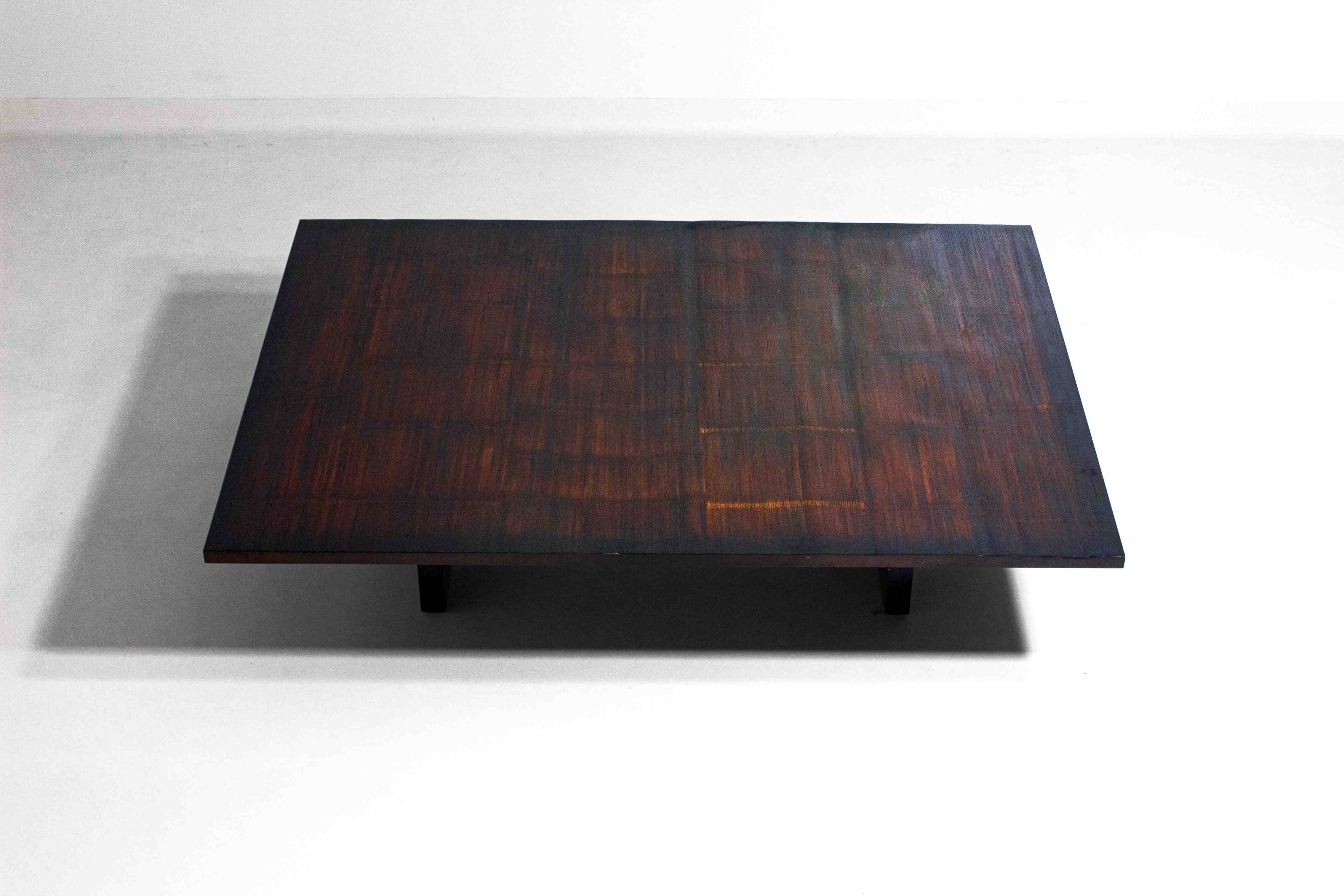 Large bamboo & wengé coffee table by Axel Vervoordt, 1980s
