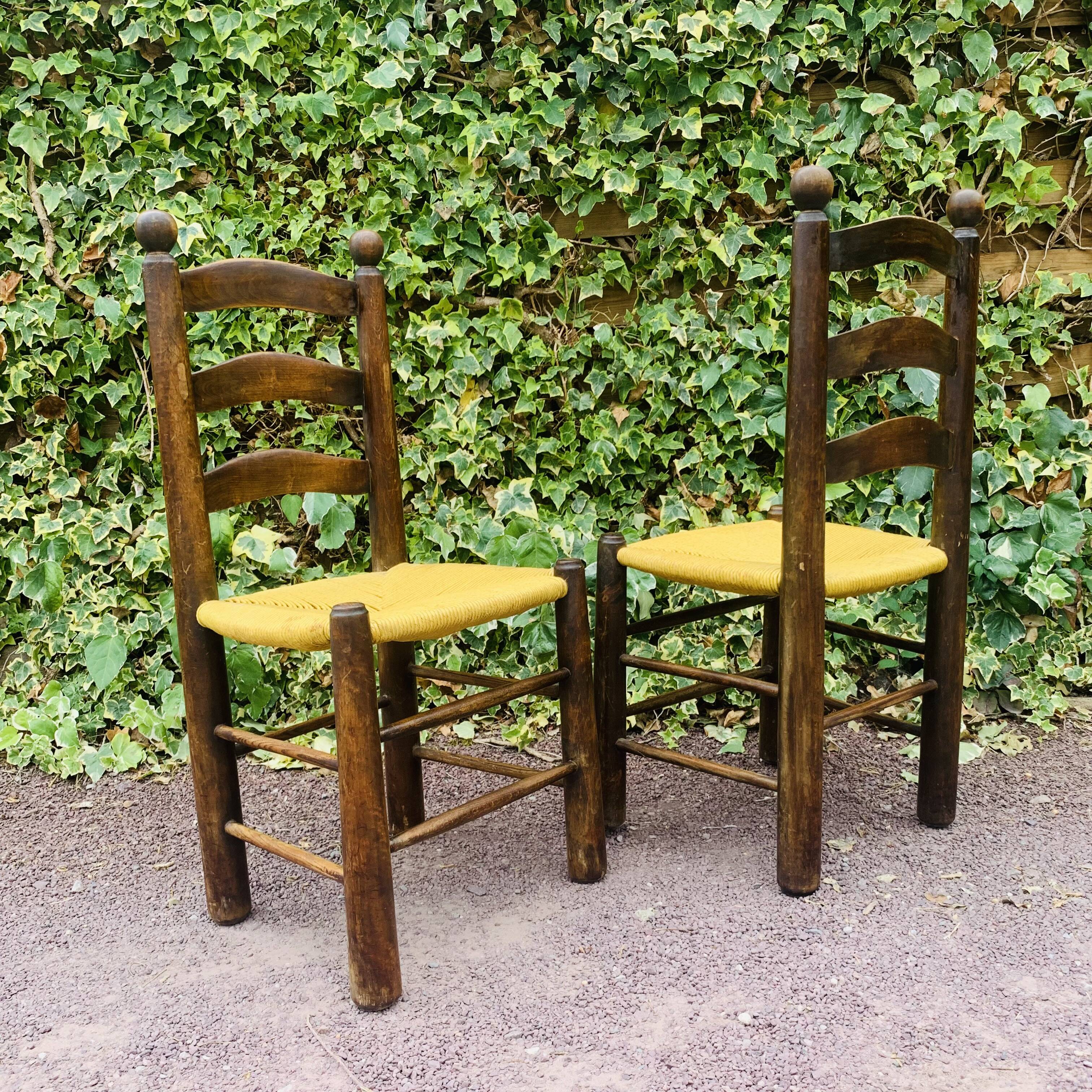 Paire de chaises bois et paille