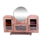 Tryptic wall shelf in ancient Burmese teak with round mirror