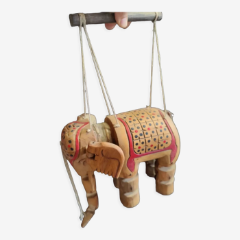 Ancien marionnette à fils éléphant en bois asiatique début 20ème pantin articulé